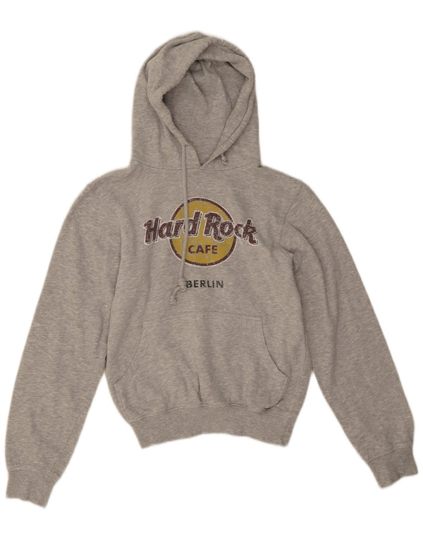 Jumper feminino com capuz gráfico Hard Rock Cafe Berlin Reino Unido 10 algodão cinza pequeno
