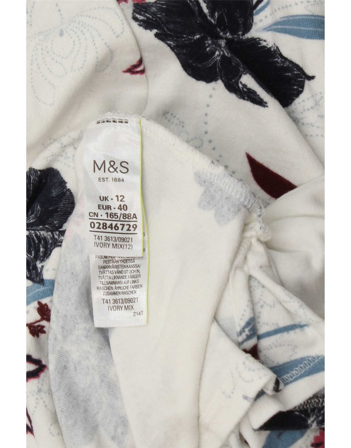 Top feminino Marks & Spencer de manga comprida UK 12 viscose floral branco médio