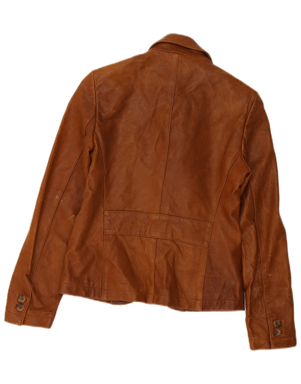 Jaqueta blazer feminina de couro com 3 botões Massimo Dutti Reino Unido 8 pequena marrom