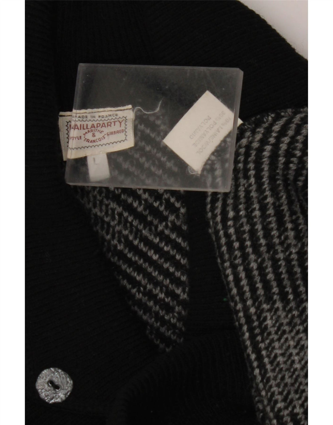 Suéter feminino VINTAGE com gola xale UK 16 grande cinza geométrico