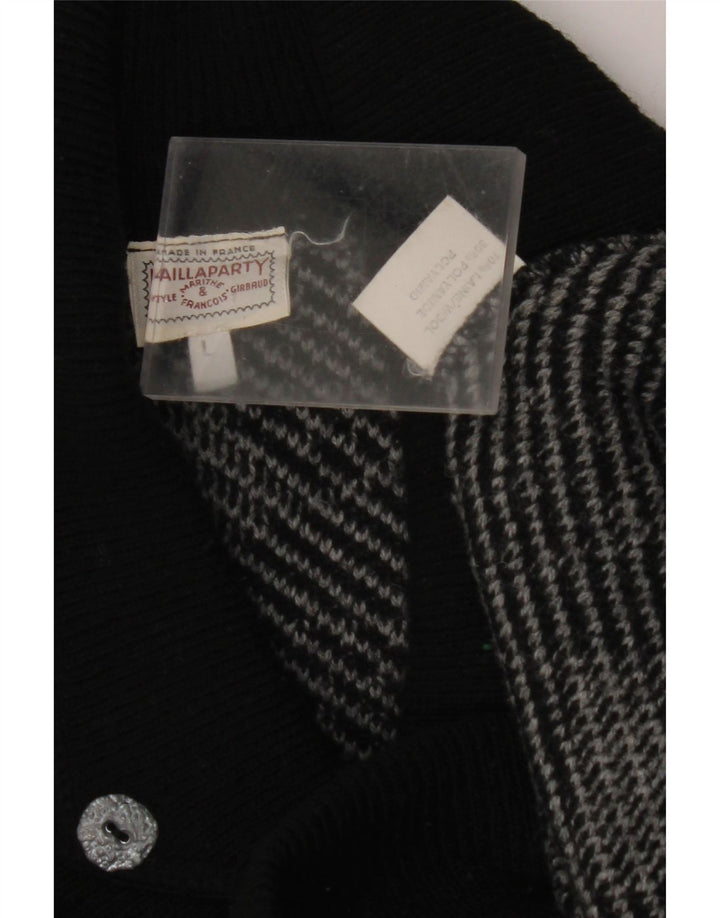 Suéter feminino VINTAGE com gola xale UK 16 grande cinza geométrico