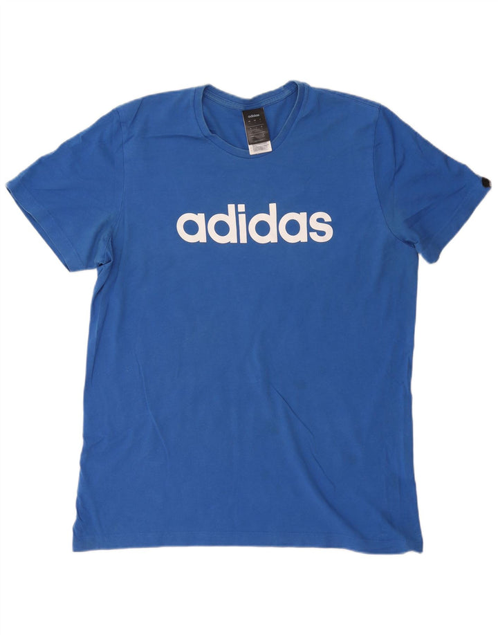 ADIDAS Mens Graphic T-Shirt Top Grande Algodão Azul