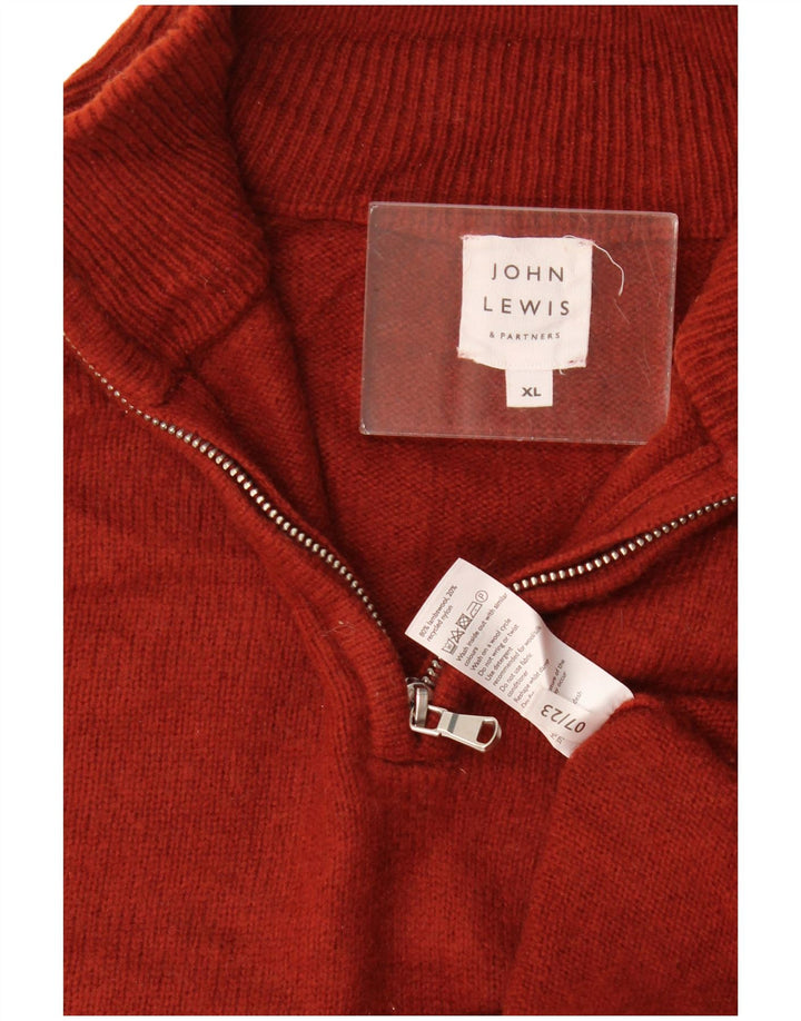 Suéter masculino John Lewis com zíper e gola XL em lã de cordeiro vermelha