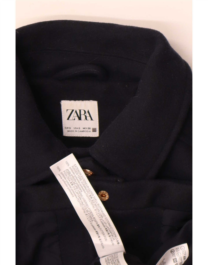 Zara Womens Crop Bomber Jacket UK 10 Pequeno Poliéster Azul Marinho
