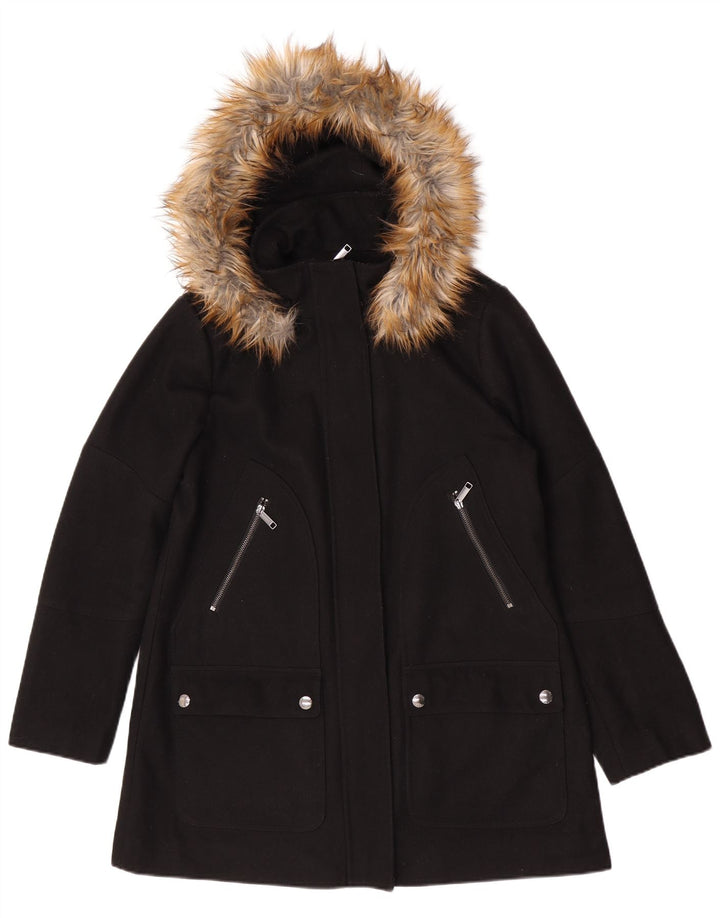 Casaco corta-vento feminino com capuz Michael Kors Reino Unido 16 grande lã preta