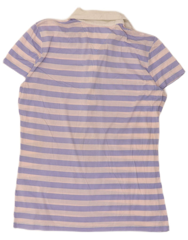 Camisa polo feminina Tommy Hilfiger Reino Unido 12 algodão listrado roxo médio