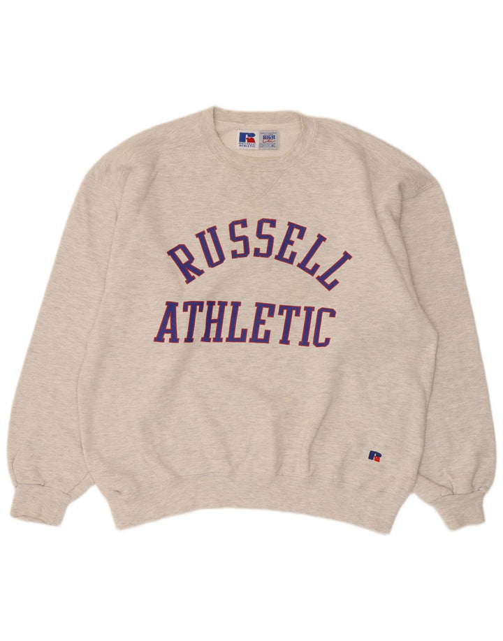 Russell Athletic Mens moletom gráfico jumper XL algodão cinza