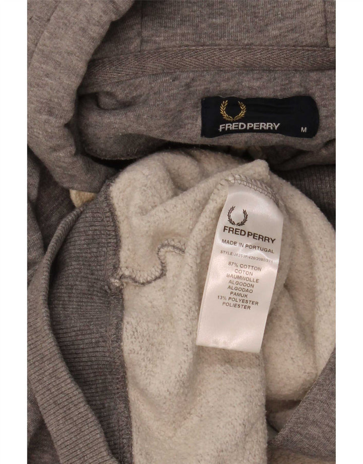 Suéter masculino com capuz e zíper Fred Perry algodão cinza médio