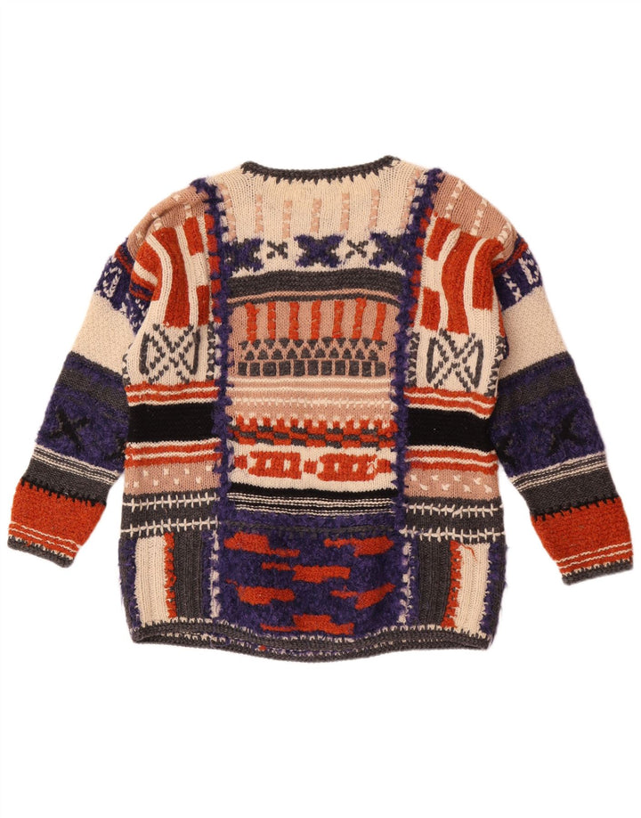 Suéter feminino Studio MB com gola redonda, Reino Unido 14, grande, multicolorido, retrô