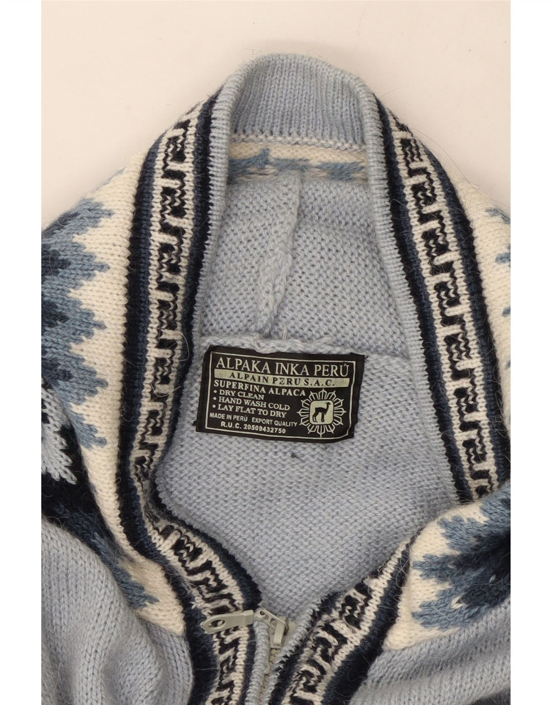 Suéter cardigã feminino com capuz UK 16 grande azul geométrico