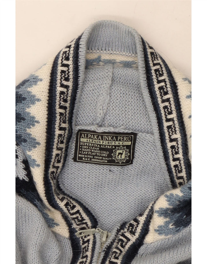 Suéter cardigã feminino com capuz UK 16 grande azul geométrico