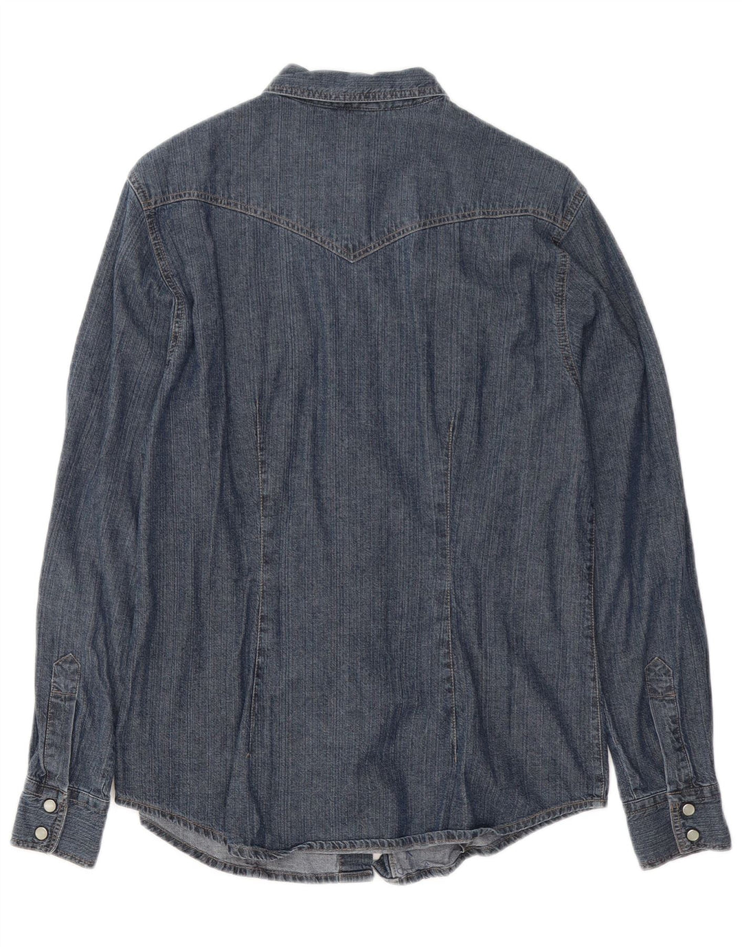 Camisa jeans feminina BENETTON Reino Unido 14 algodão azul marinho médio