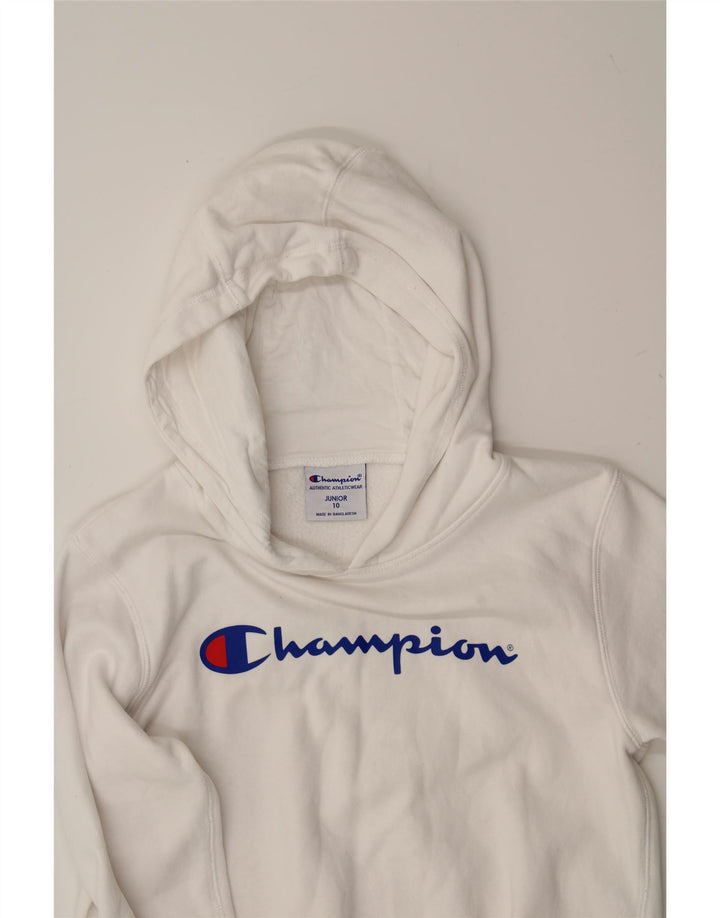 CHAMPION Boys Graphic Hoodie Jumper 9-10 Years White Cotton Vintage Champion and Second-Hand Champion from Messina Hembry 
