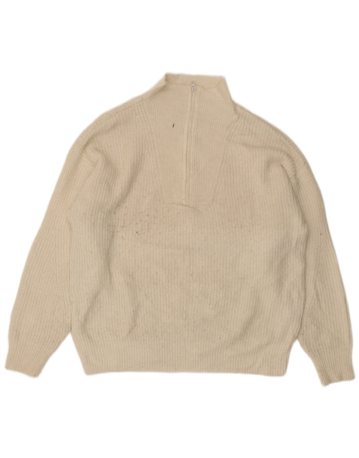 Suéter feminino Jack Wills com zíper e gola em acrílico UK 14 grande off white