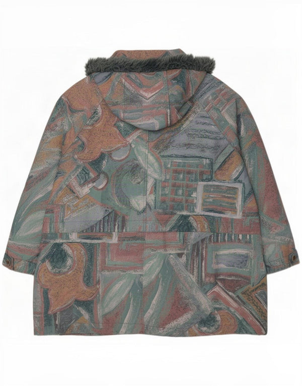 Jaqueta corta-vento feminina vintage com padrão abstrato Reino Unido 16 grande multicor