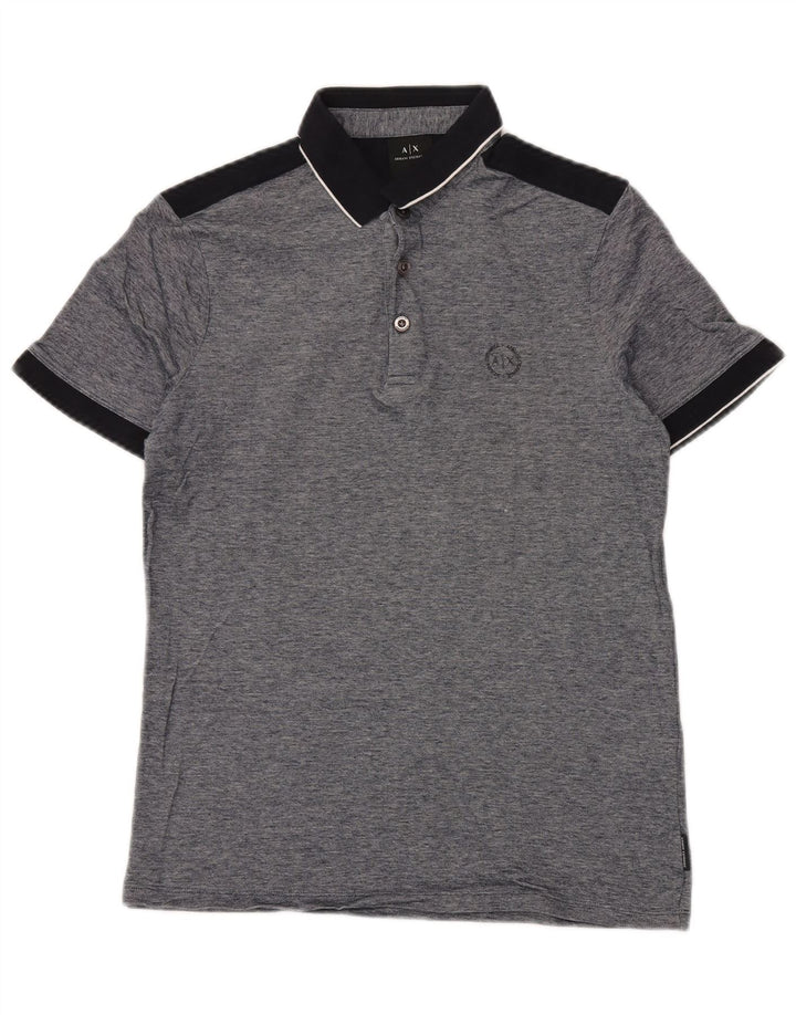 ARMANI EXCHANGE Camisa polo masculina pequena cinza colorblock algodão