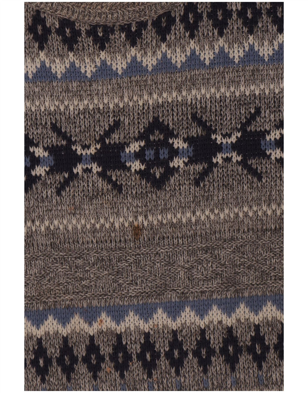 Suéter masculino vintage com gola redonda grande cinza Fair Isle