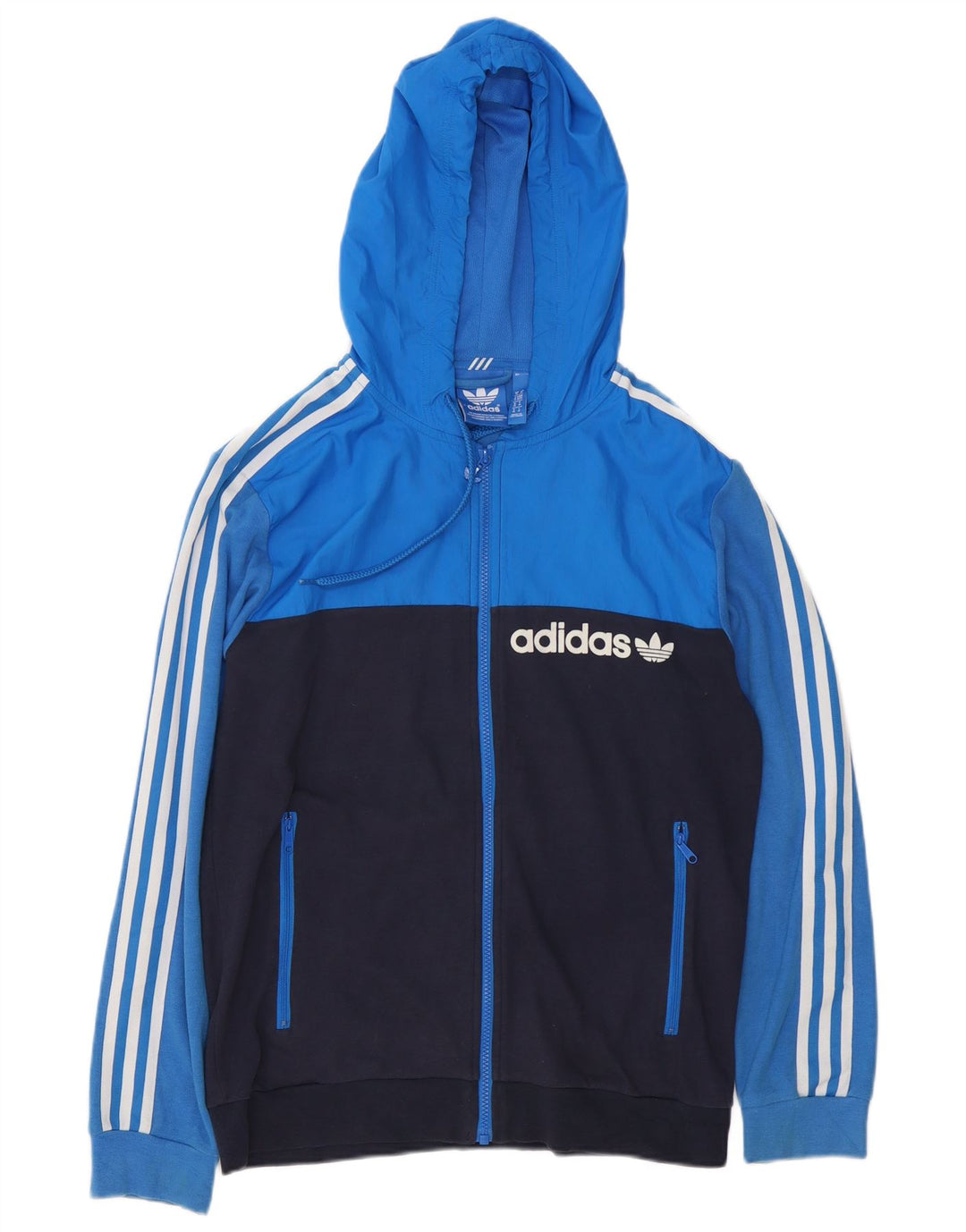 Suéter masculino Adidas com capuz e zíper gráfico médio azul marinho colorblock