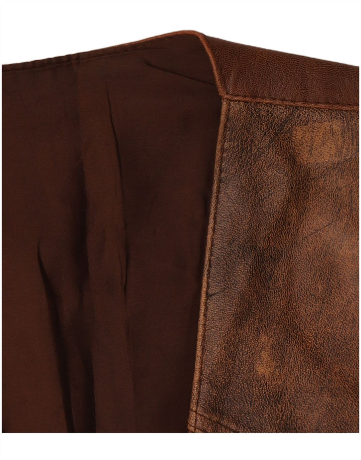 Colete de couro masculino vintage bloco colorido marrom médio