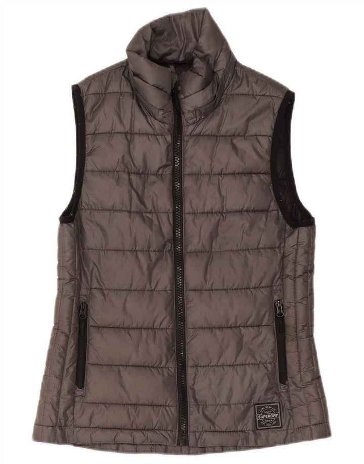 Colete acolchoado feminino Superdry UK 10 pequeno poliéster cinza