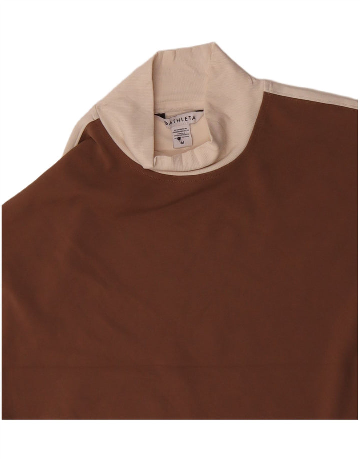 Top cropped feminino Athleta manga comprida UK 14 marrom médio colorblock nylon