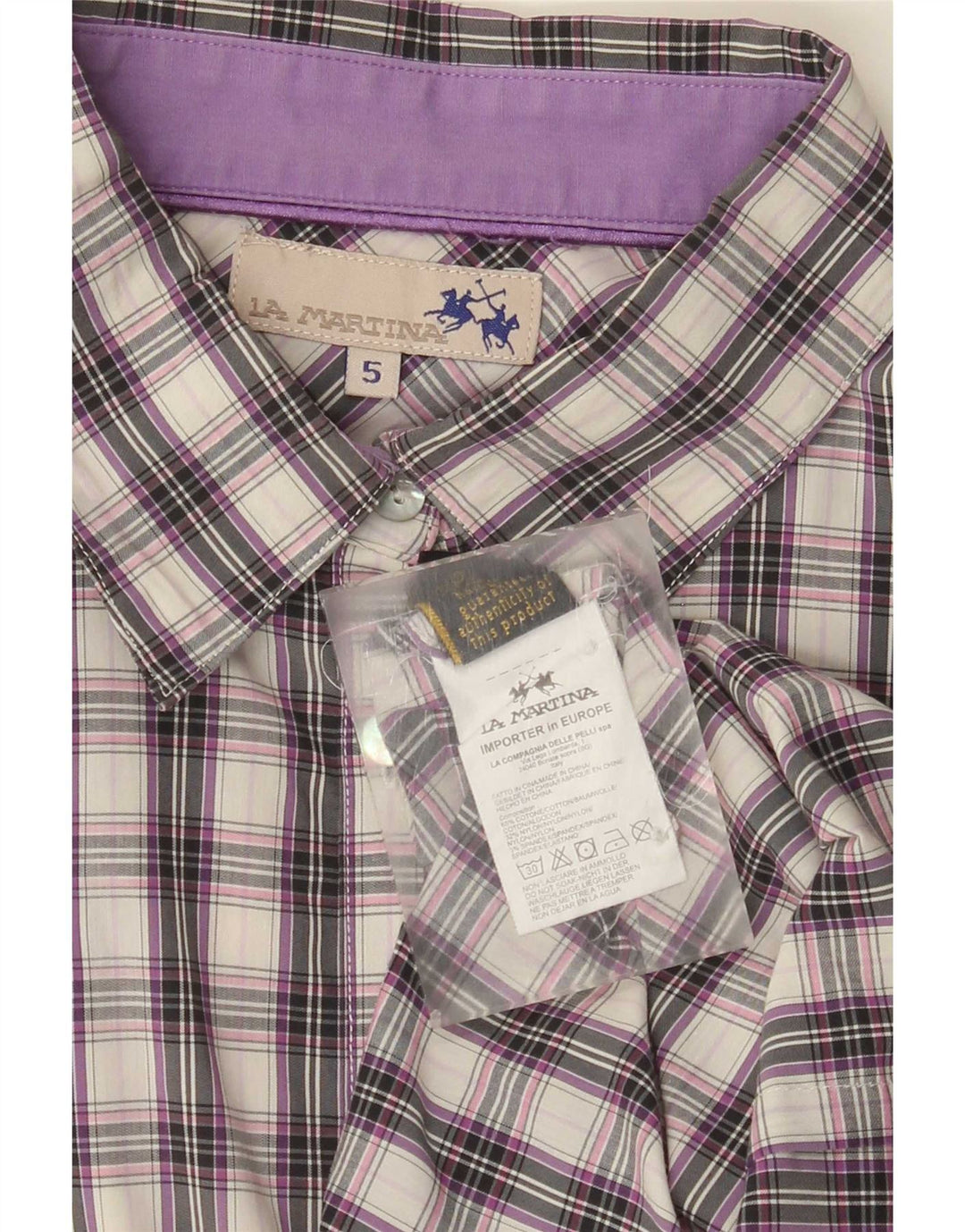 Camisa feminina La Martina tamanho 5 grande algodão xadrez roxo