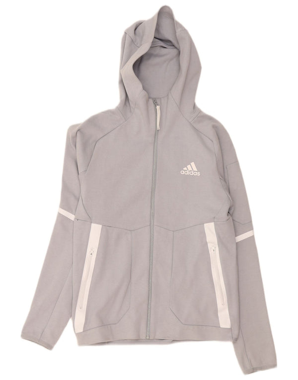 Adidas masculino zip moletom com capuz pequeno cinza colorblock algodão