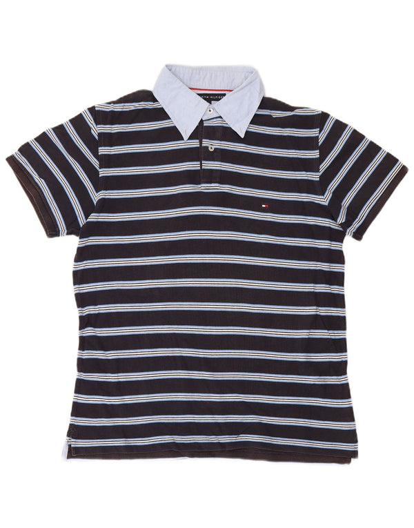 Camisa polo masculina Tommy Hilfiger Slim Fit Rugby XL preta listrada de algodão