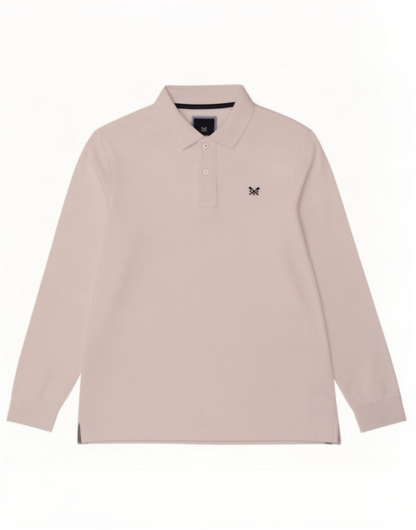 Camisa polo masculina de manga comprida da Crew Clothing grande algodão branco