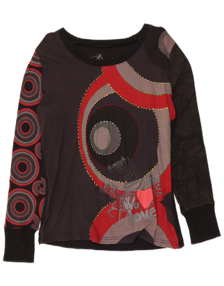 Top gráfico feminino Desigual manga comprida UK 20 2XL preto geométrico