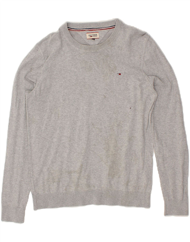 TOMMY HILFIGER Mens Crew Neck Jumper Sweater XL Grey Cotton Vintage Tommy Hilfiger and Second-Hand Tommy Hilfiger from Messina Hembry 