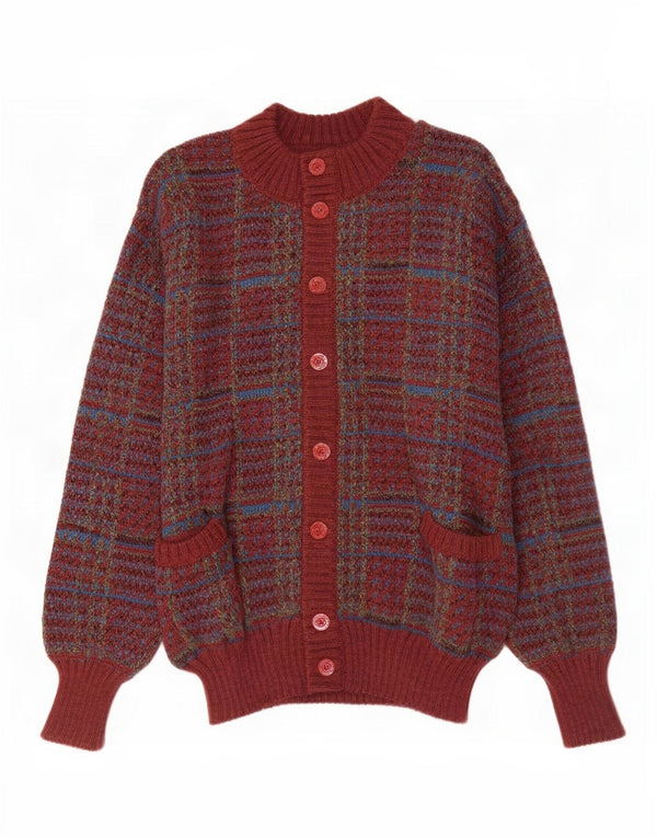 Suéter Cardigan Masculino Vintage Grande Xadrez Borgonha
