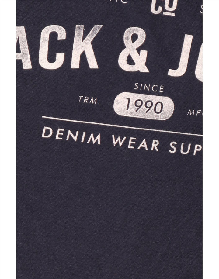 Camiseta gráfica masculina Jack & Jones Top médio algodão azul marinho