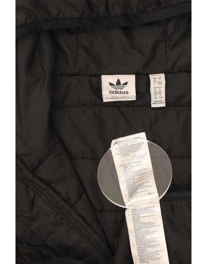 Casaco acolchoado com capuz feminino Adidas UK 8 pequeno poliéster preto