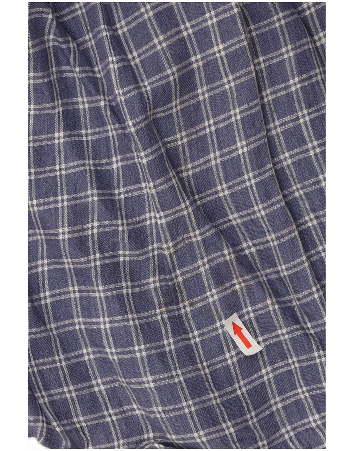 Camisa masculina Massimo Dutti em linho xadrez azul médio