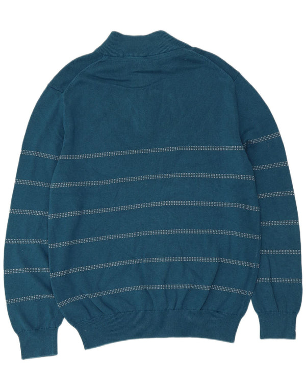 Crew Clothing Mens Zip Neck Jumper Sweater 2XL Algodão Listrado Azul