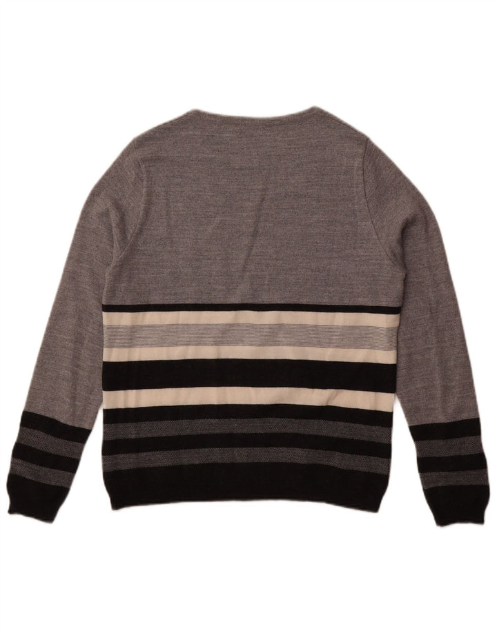 Suéter feminino Perte by Krizia com gola canoa e listrado cinza médio Reino Unido 14