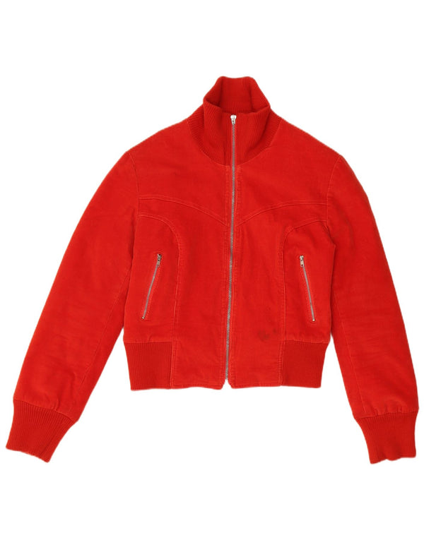 Jaqueta de veludo cotelê feminina vintage Reino Unido 10 algodão vermelho pequeno