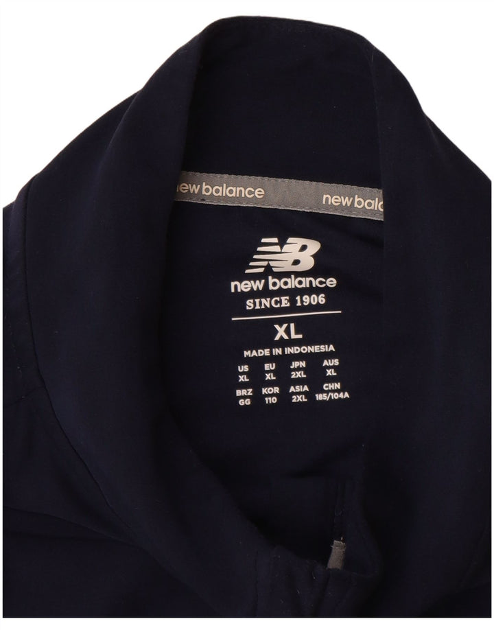 NEW BALANCE Mens Zip Neck Pulôver Treino Top XL Azul Marinho Poliéster