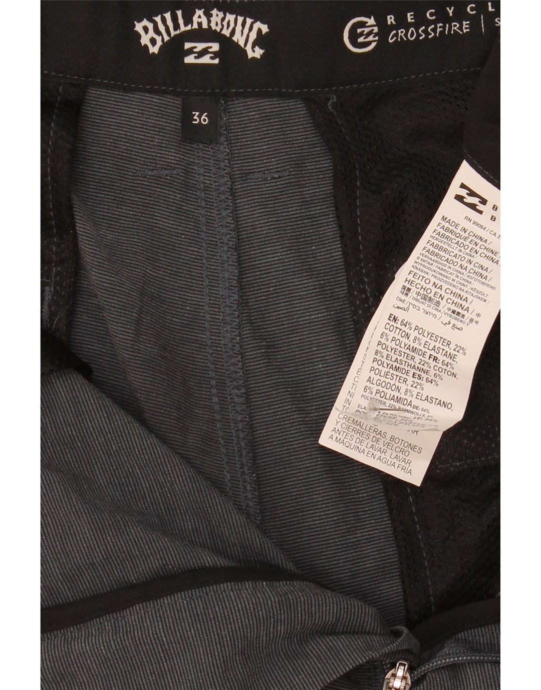 Billabong Mens Chino Shorts W36 Poliéster manchado cinza grande
