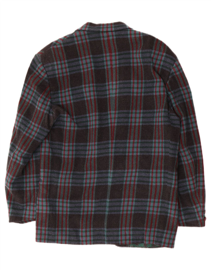 Jaqueta blazer masculina vintage com 2 botões IT 48 lã xadrez azul marinho médio