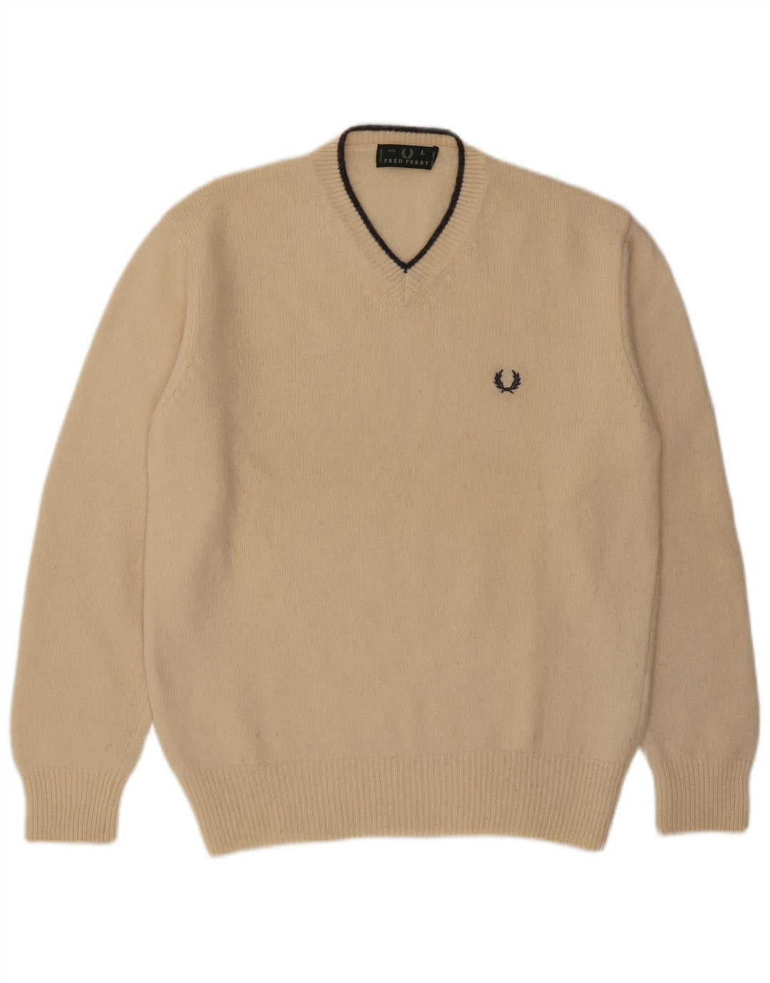 Suéter masculino Fred Perry com decote em V grande lã bege