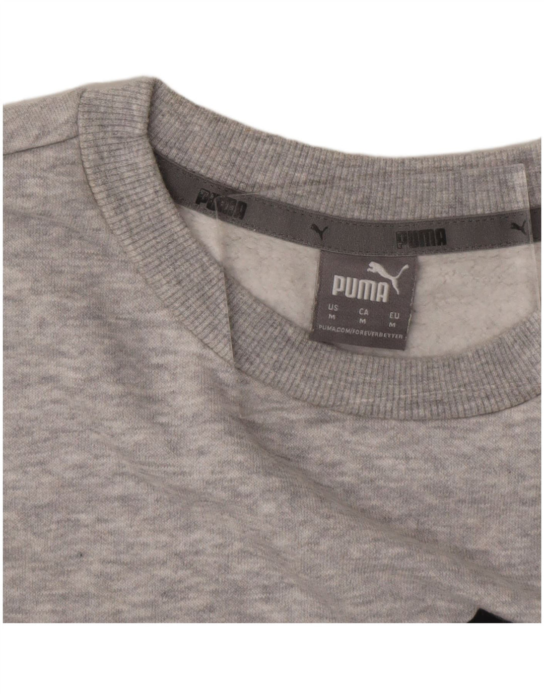 PUMA moletom gráfico feminino jumper UK 14 algodão manchado cinza médio