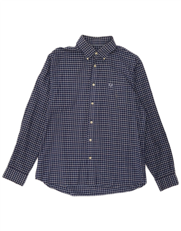 Camisa masculina FRED PERRY grande algodão xadrez azul marinho