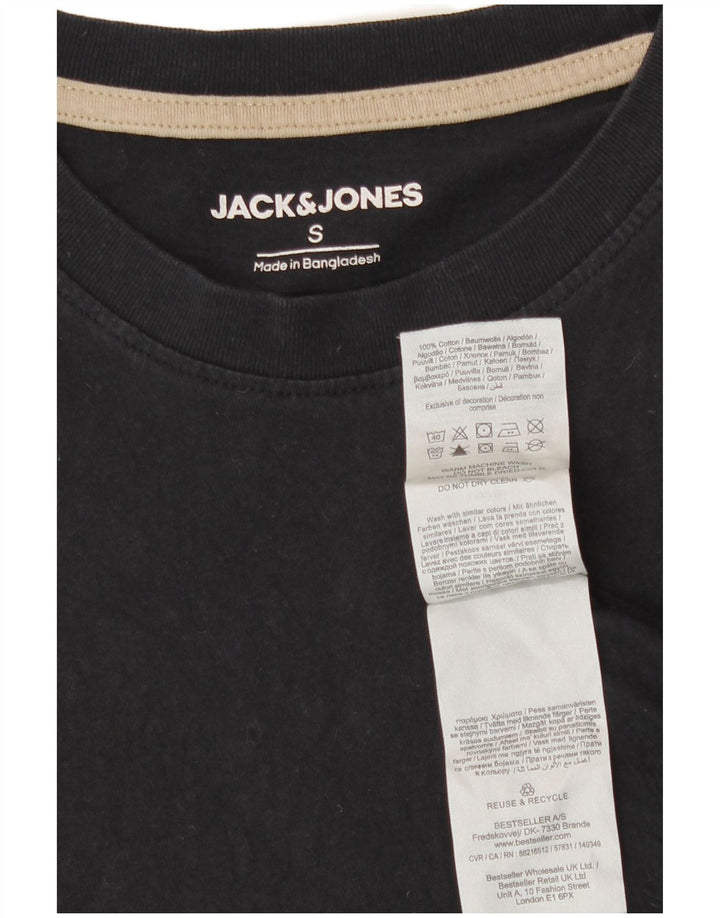 Camiseta gráfica masculina Jack & Jones, top pequeno de algodão preto