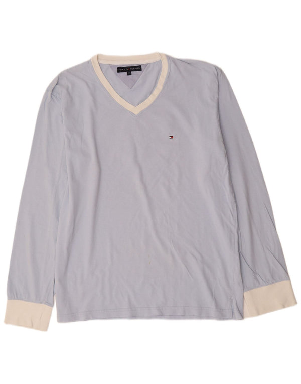 Tommy Hilfiger Top gráfico masculino manga comprida 2XL azul colorblock algodão
