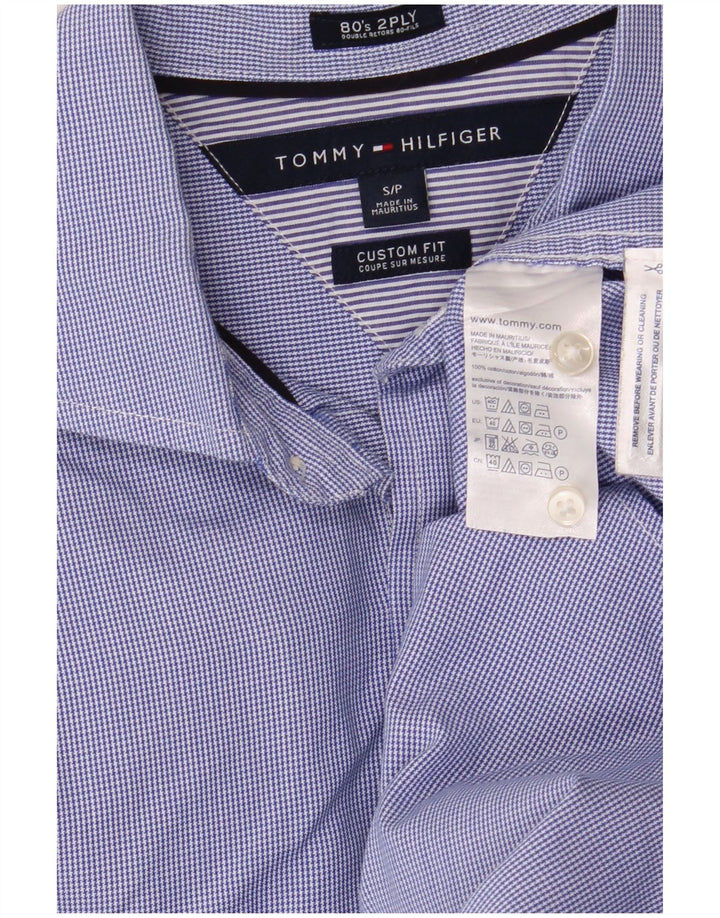 Camisa Tommy Hilfiger Masculina Custom Fit Pequena Azul Houndstooth Algodão Clássica