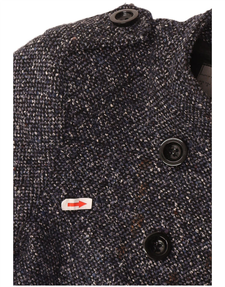 Casaco feminino Zara com peito duplo Reino Unido 10 pequeno acetato manchado azul marinho