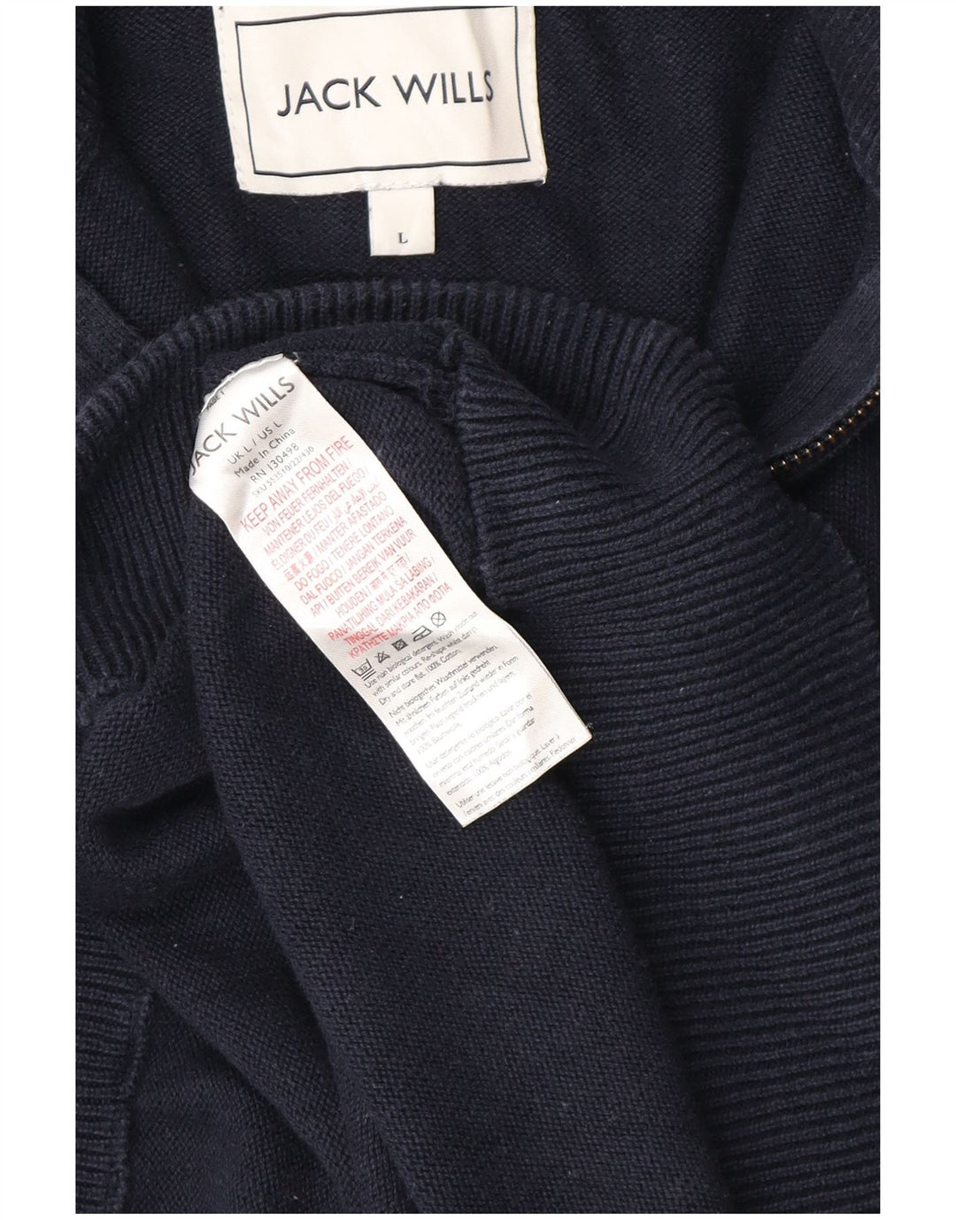 Suéter masculino Jack Wills com zíper e gola grande de algodão azul marinho