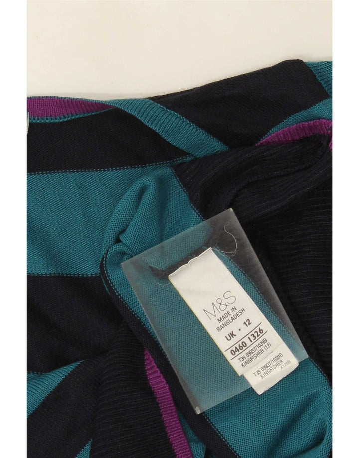 Suéter feminino Marks & Spencer com decote em V UK 12 listrado azul médio